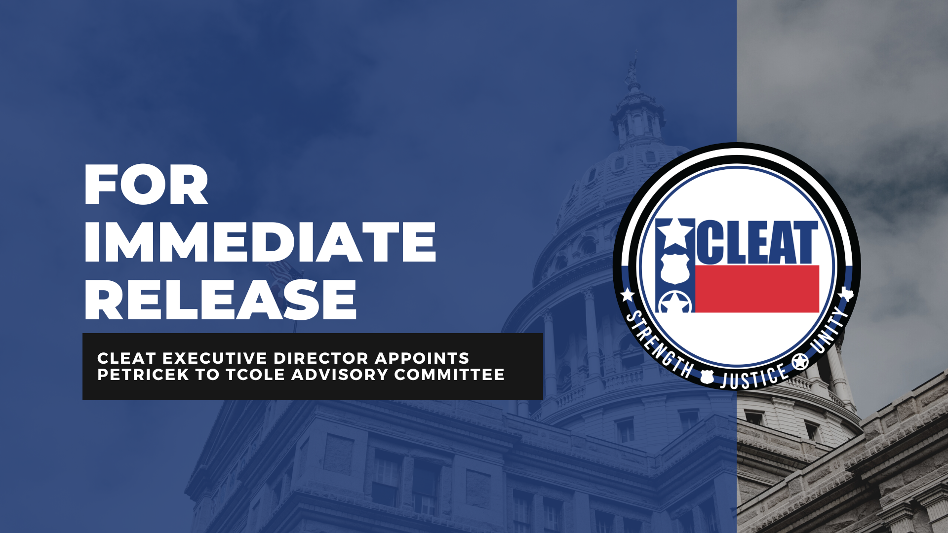 CLEAT Executive Director Appoints Petricek to TCOLE Advisory Committee